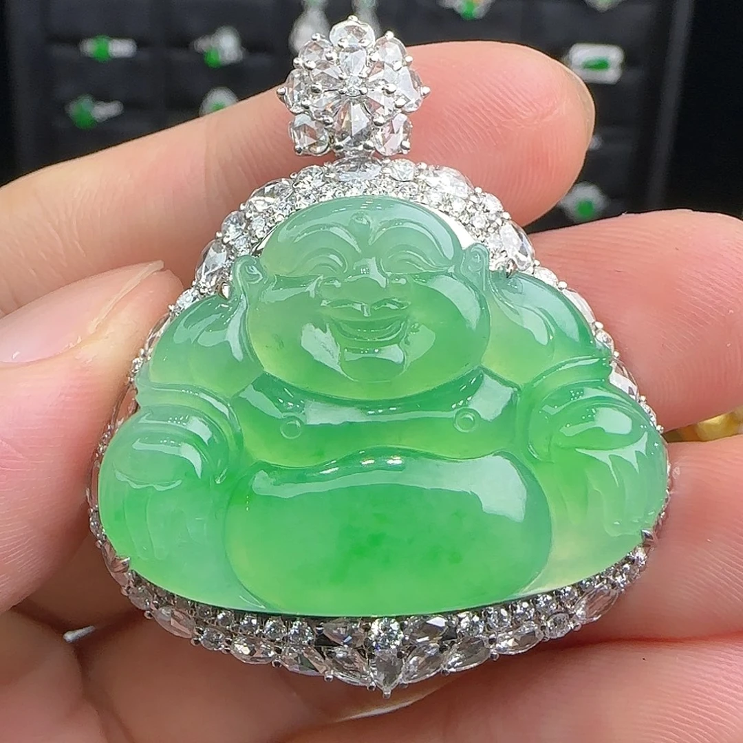 翡翠18K金镶嵌耳饰天然翡翠
