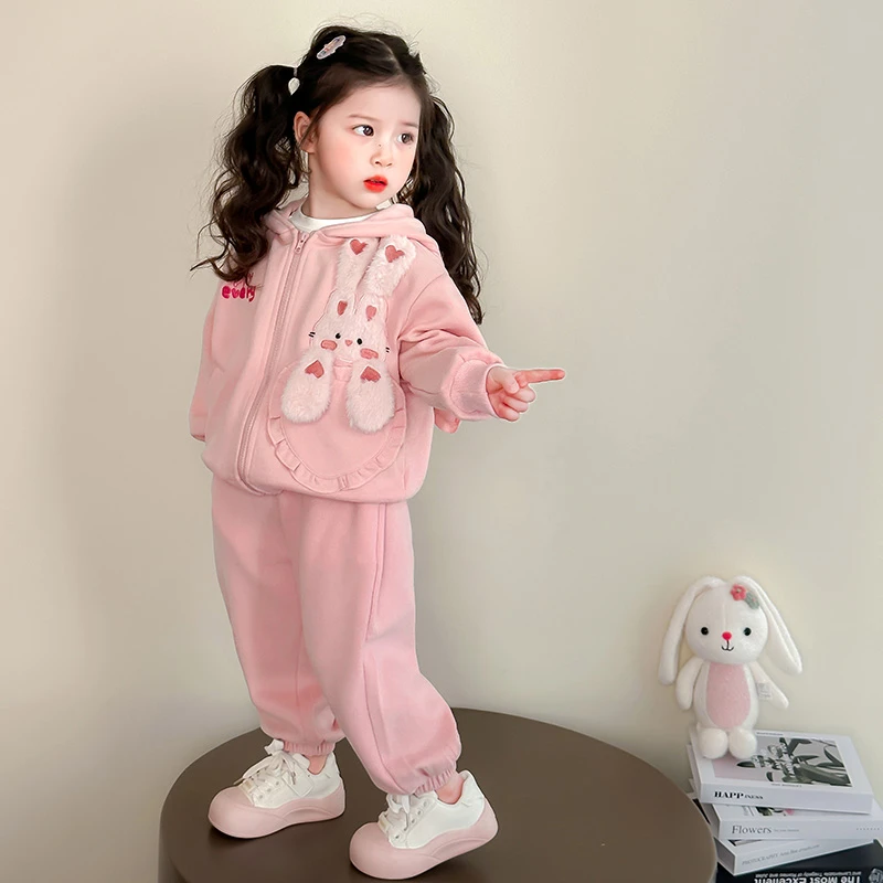女童春秋兔子耳朵长袖套装2025春季中小童洋气宽松裤子休闲两件套