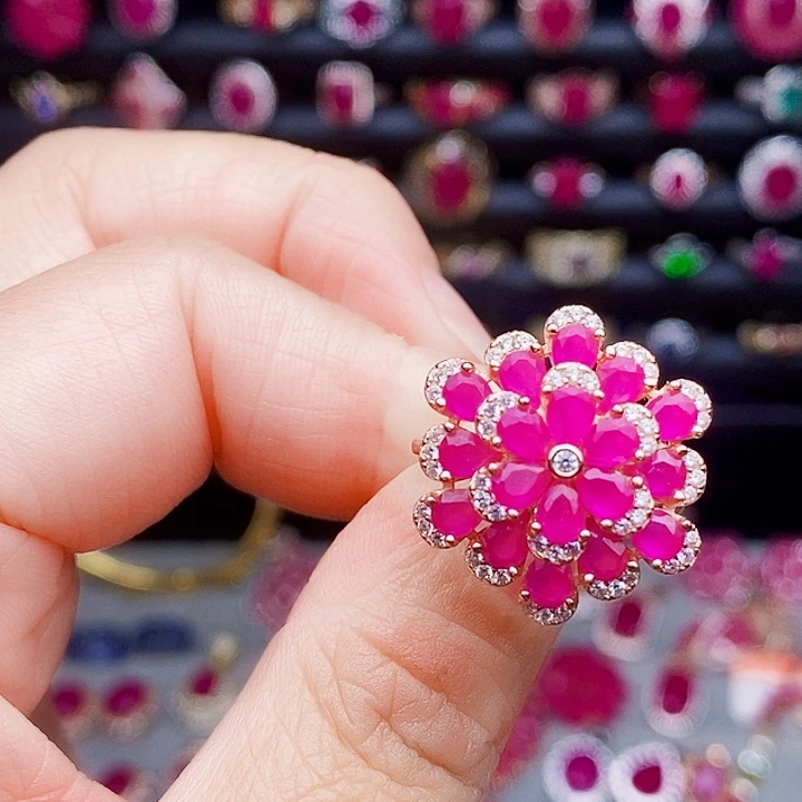 红宝石戒指银S925镶嵌