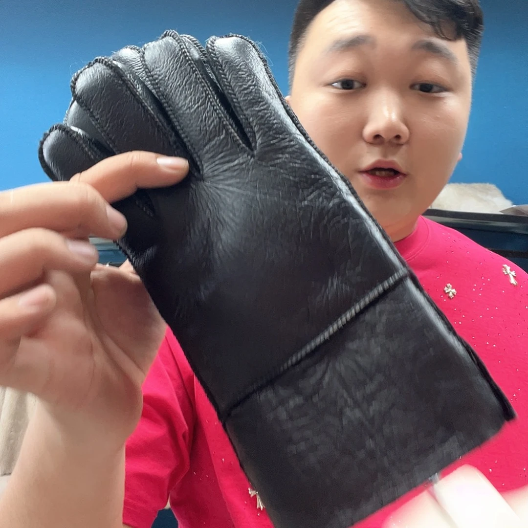 羊皮毛一体手套男女同款