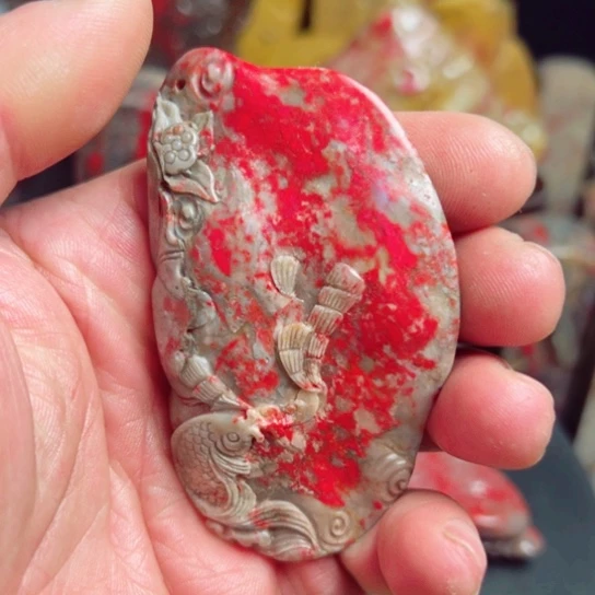 昌化鸡血石软玉冻鸡血手把