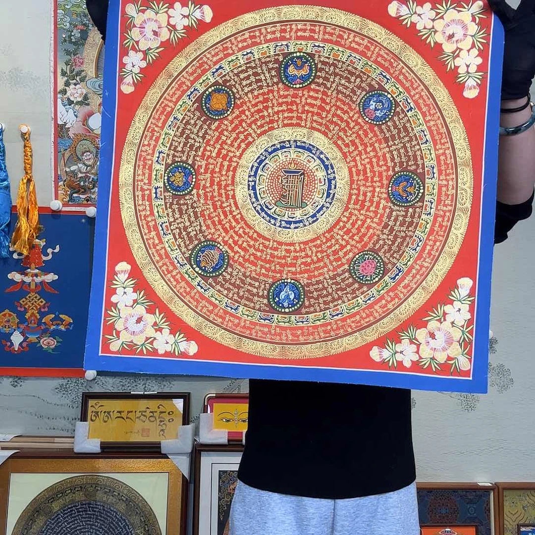 卷轴画纯手绘六字真言唐卡50厘米左右