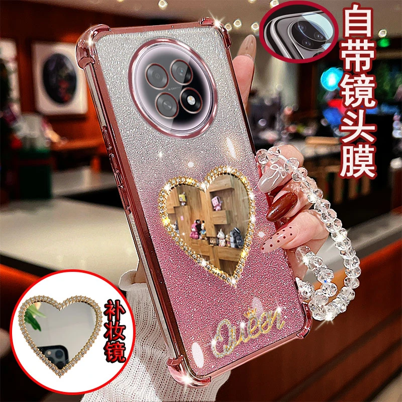 适用于oppo A6GT手机壳PLL110镜头全包边气囊镶钻爱心镜子防摔套