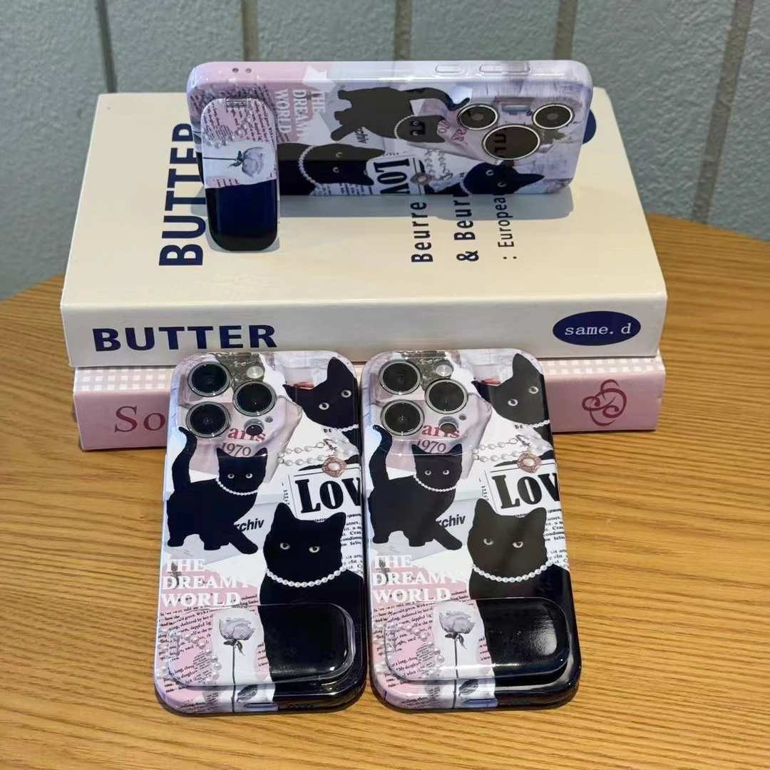 奥菲顿海报黑猫镜子支架适用苹果17菲林16手机壳华为vivo小米oppo