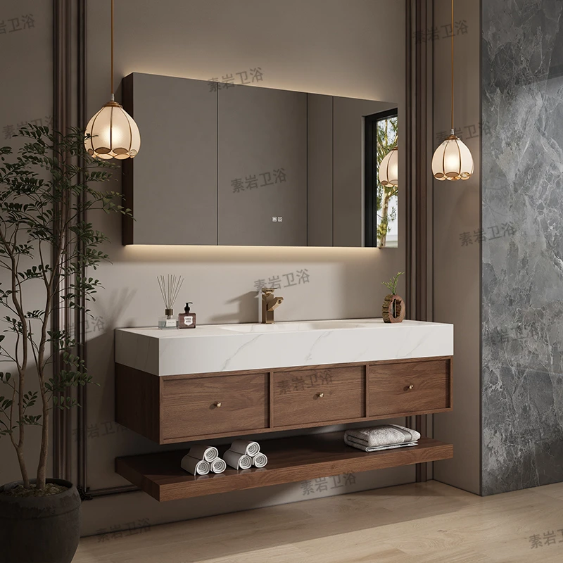 【品牌补贴】素岩中古风浴室柜岩板热弯盆洗漱台洗手盆洗脸盆柜组合