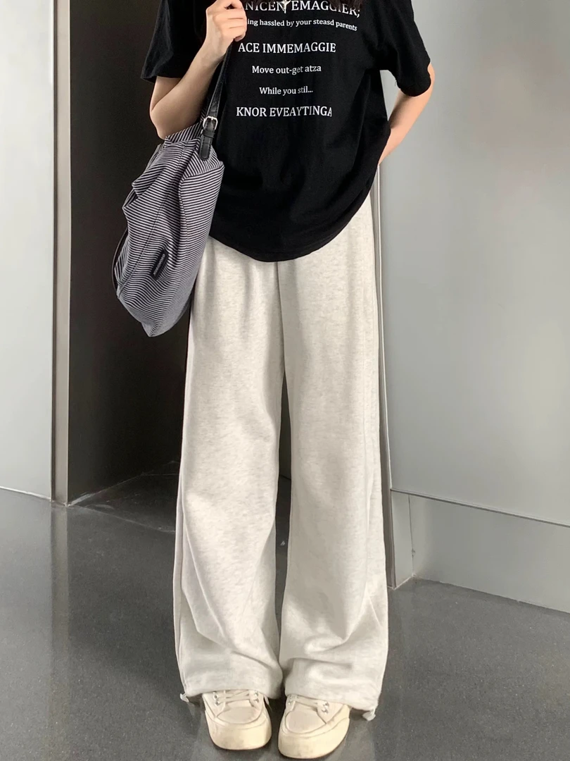 加加树直筒灰色运动裤子女春秋款2025束脚宽松休闲卫裤秋季小个子