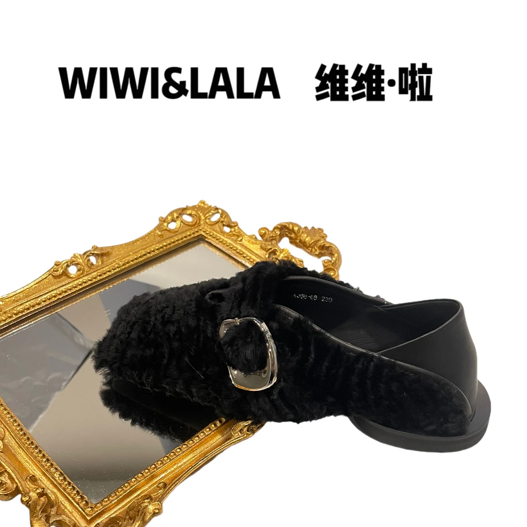 【维维啦】25春款压纹羊毛半拖368-68瓢鞋乐福鞋平底鞋女鞋