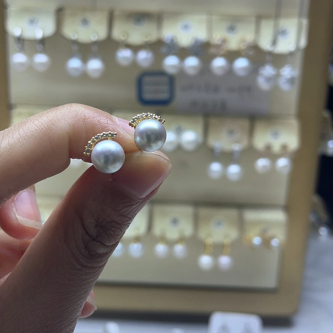 银S925镶嵌耳饰海水珍珠
