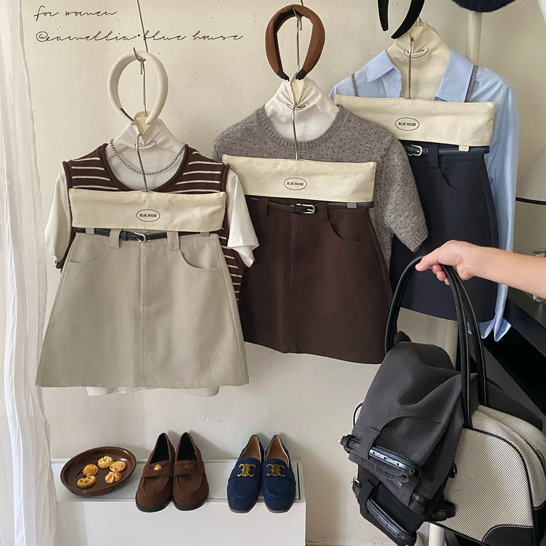 韩国气质通勤jue好版型洗水A字短裙女秋塌送腰带百搭净版半身裙