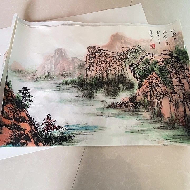 国画四尺三开手绘山水