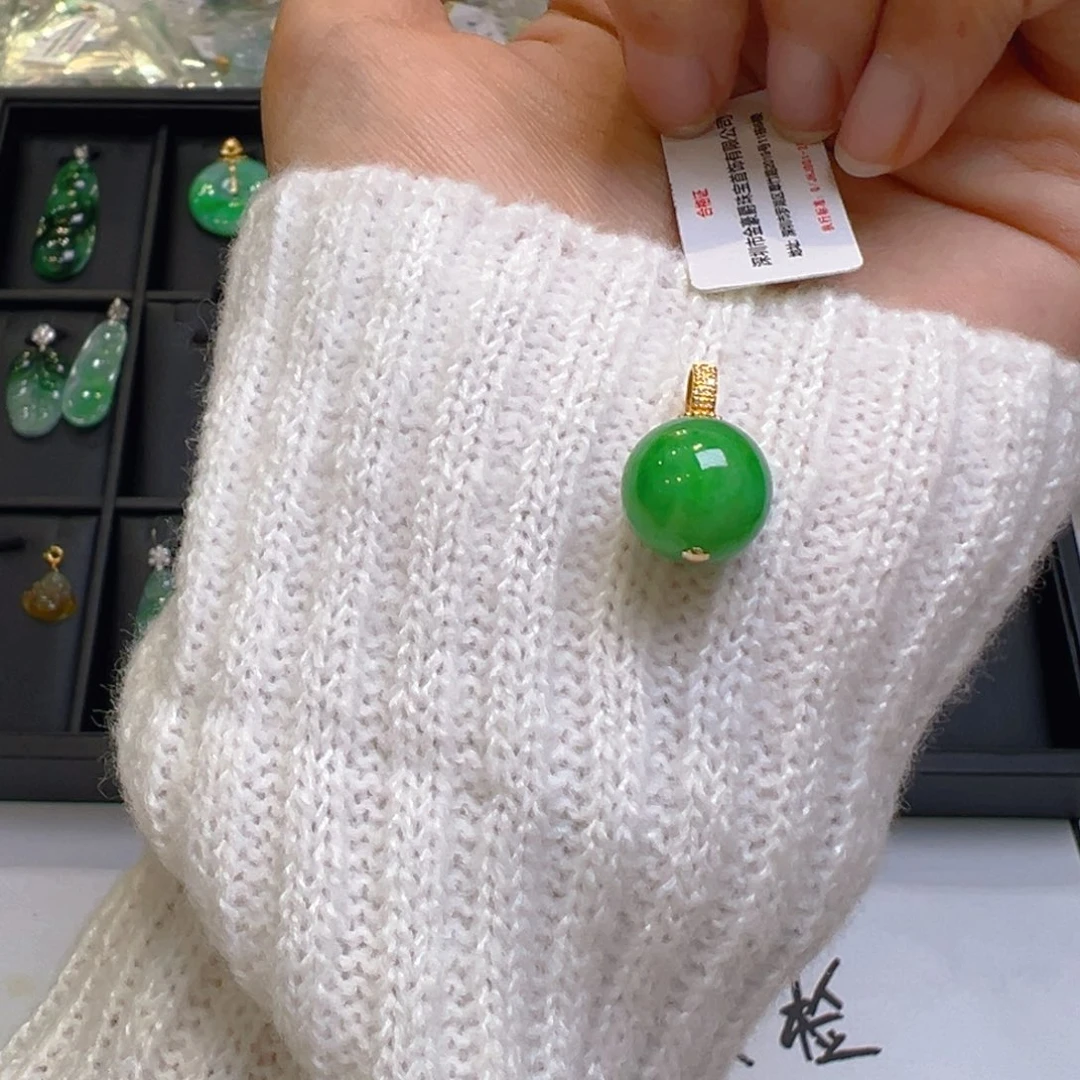 翡翠18K金镶嵌吊坠(不含链)