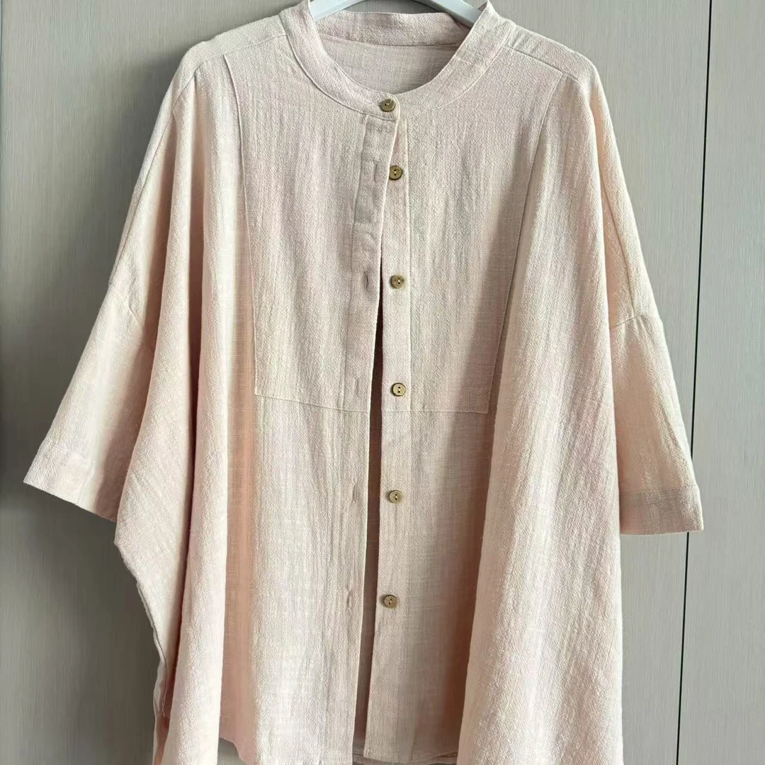 【沐木流浪记】藕粉色圆领倒三角女衬衫z