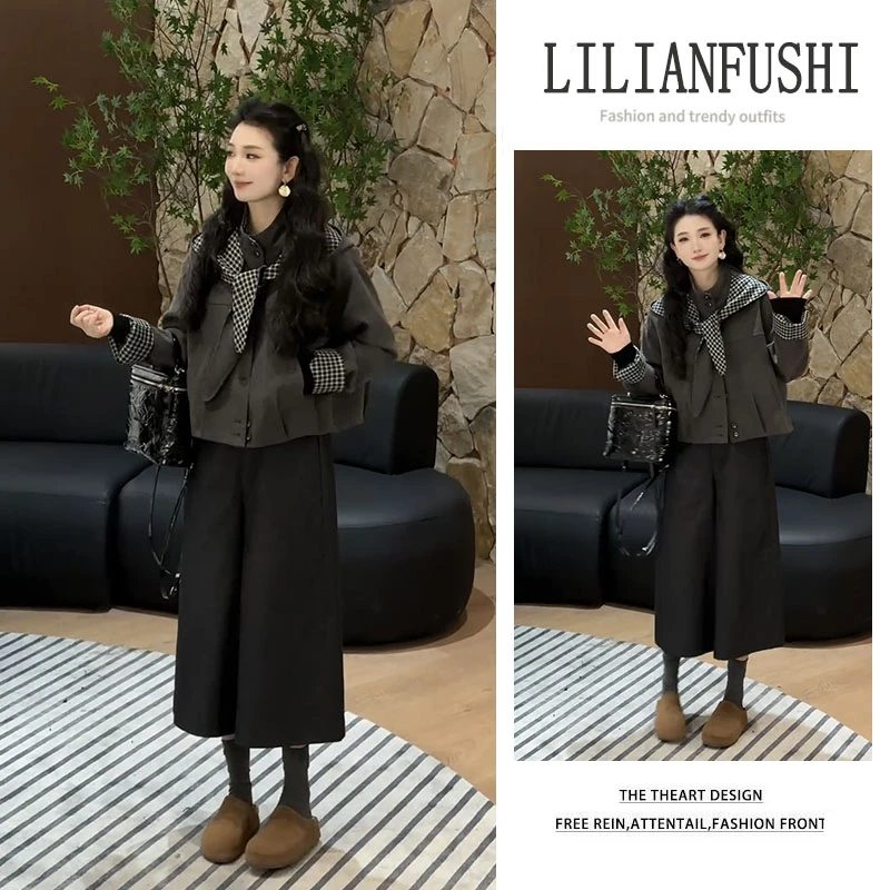 今年流行穿搭一整套2025新款设计感立领宽松外套显瘦阔腿裤两件套