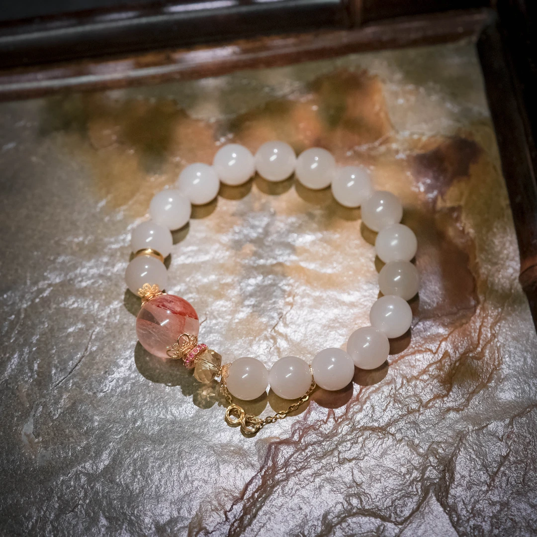 粉瑶·典藏级和田玉熟藕18K金手串AS1179珠径约9-10mm