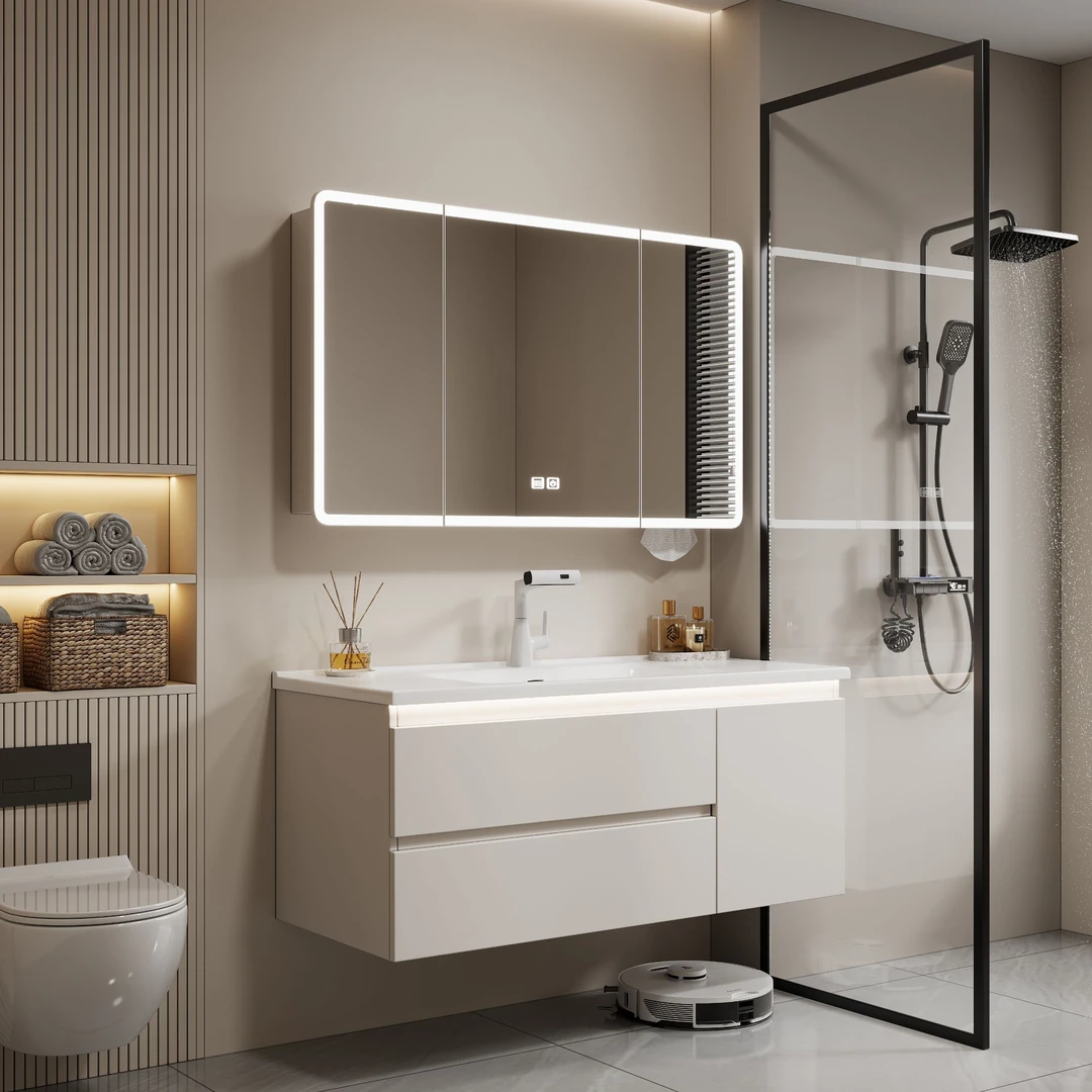 【陶瓷一体盆】浴室柜组合奶油风卫生间洗脸洗手盆组合洗漱台盆柜子