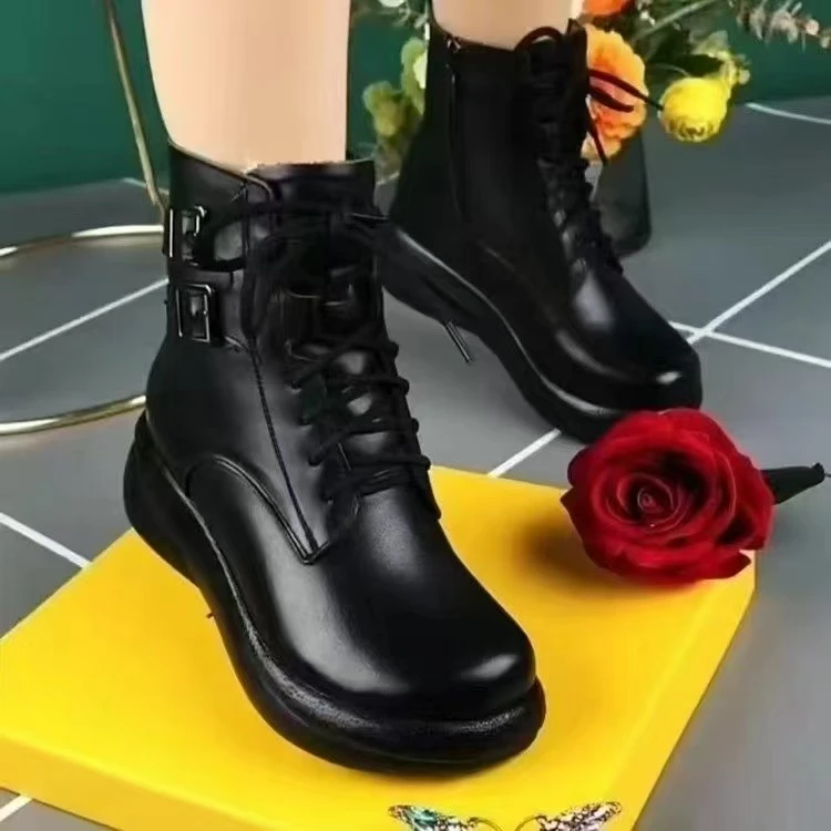 爆款马丁靴女软皮2025秋冬季厚底新款韩版百加绒雪地防滑显瘦短靴