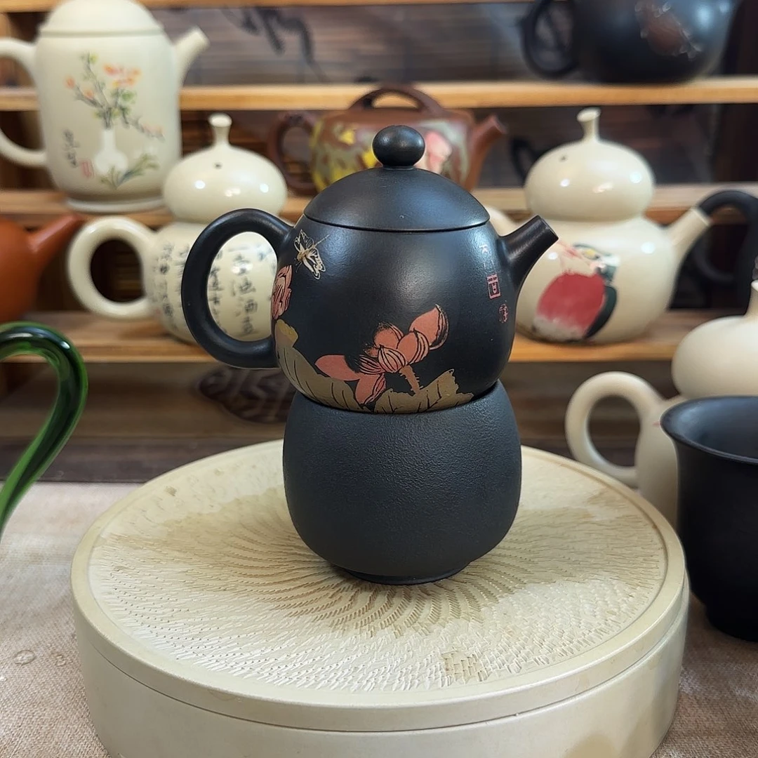 建水紫陶全品全手工彩填壶