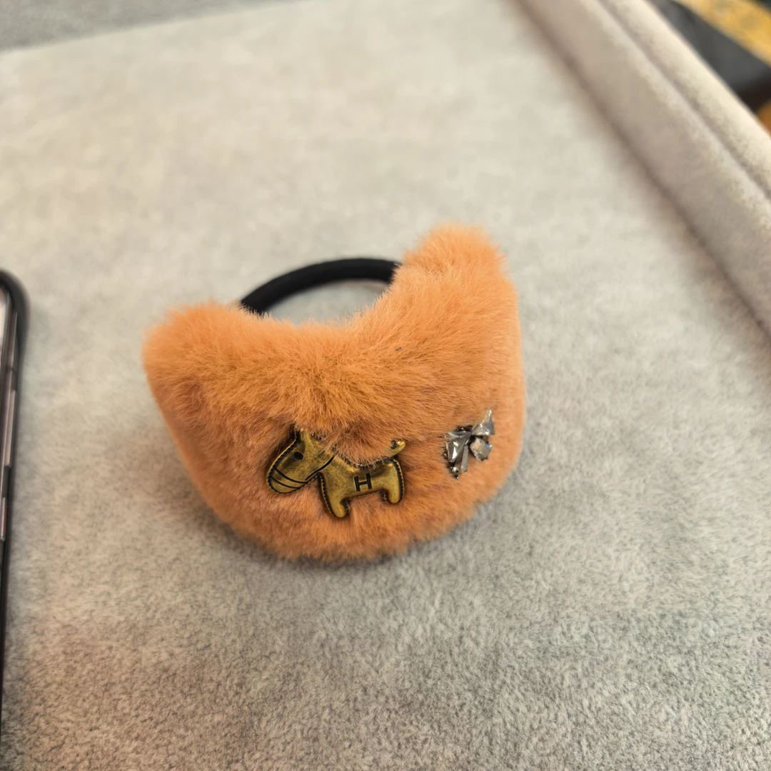 C140橙色毛毛小马闪闪马尾扣发绳