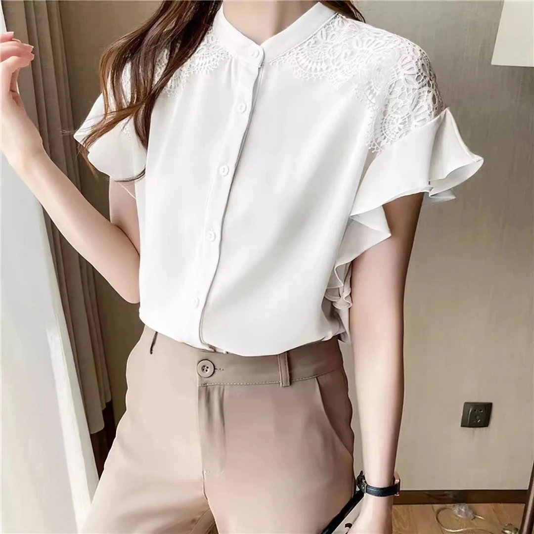气质蕾丝拼接衬衫2025夏季新款洋气小衫仙气上衣衬衫5928