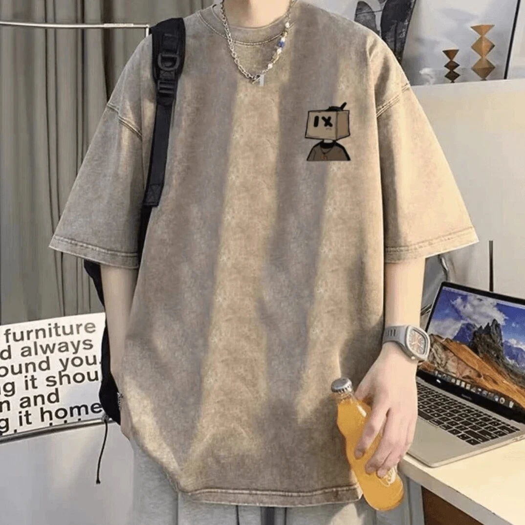 复古水洗做旧重磅短袖t恤男夏季美式高街潮牌上衣设计感小众体恤