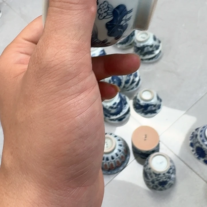 杯青花鱼藻大压手杯