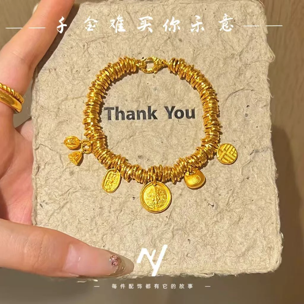 铜合金手链 LEYI/乐意 黄财财盘缠手链新款胖福莲花莲蓬大福手工