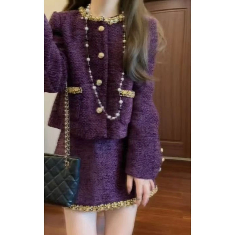 大方得体穿搭一整套高级感小香风短外套半身裙两件套装裙2025秋季