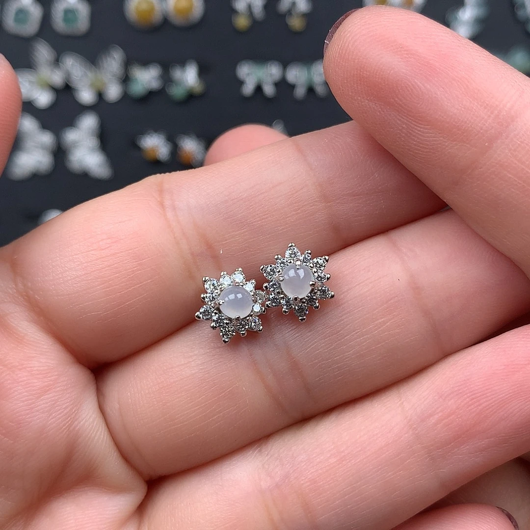 翡翠银S925镶嵌耳饰