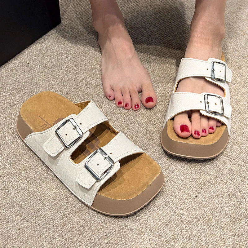 法式吐司勃肯拖鞋女夏季外穿2025新款爆款百搭ins厚底增高凉拖女