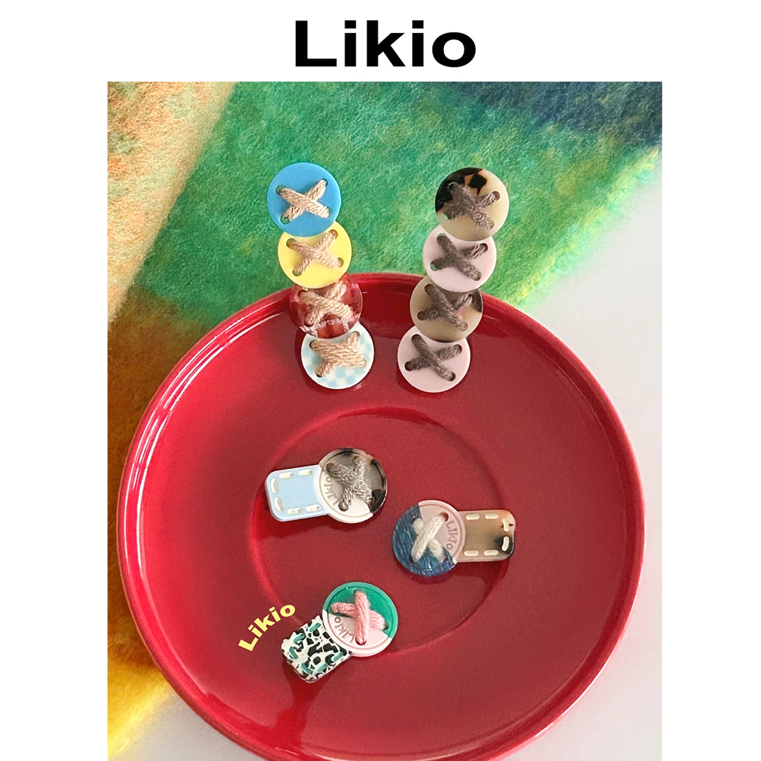 Likio 原创设计 涂鸦纽扣多彩毛线边夹 发夹侧边发卡刘海夹头饰