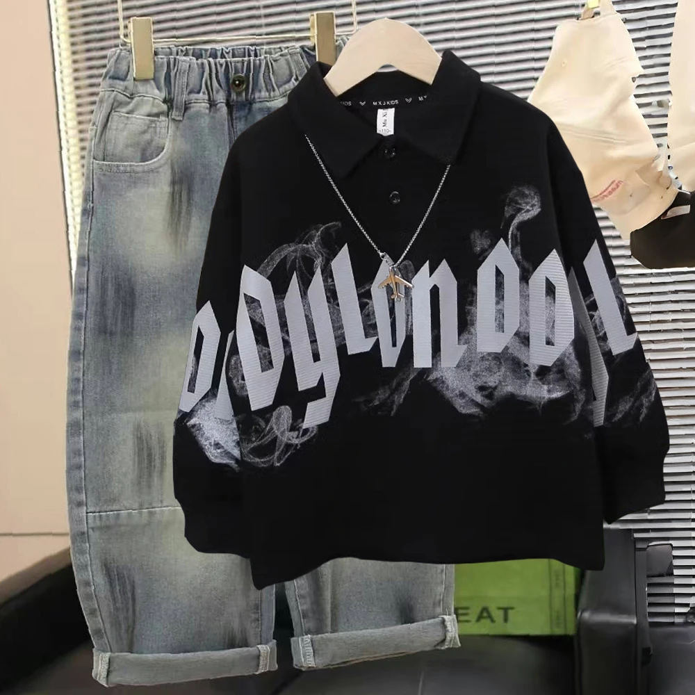 儿童装男童卫衣秋装2025新款春秋款加绒中大童冬POLO衫痞帅炸街潮