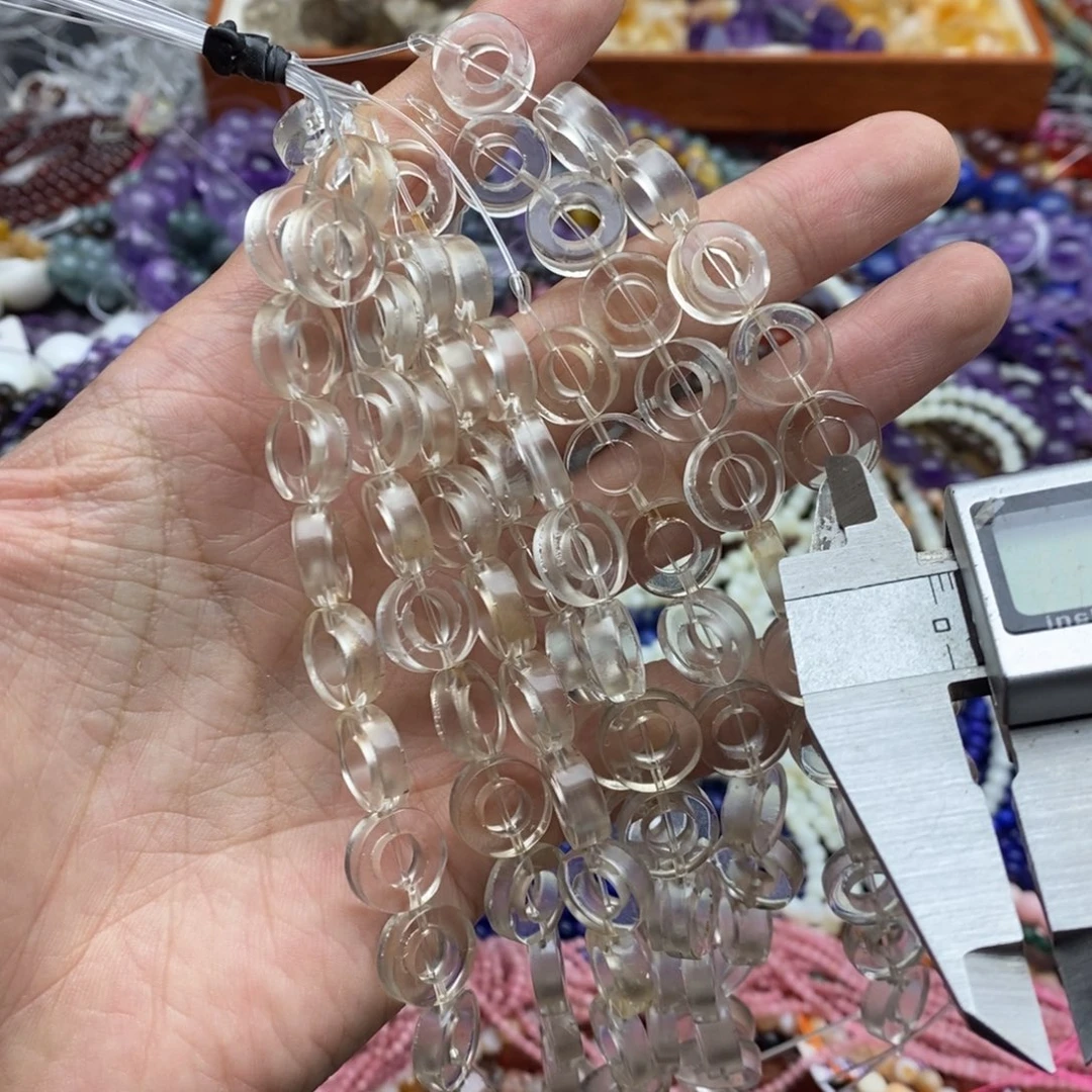 玛瑙/玉髓未镶嵌珠宝半成品一条天然白水晶微瑕甜甜圈