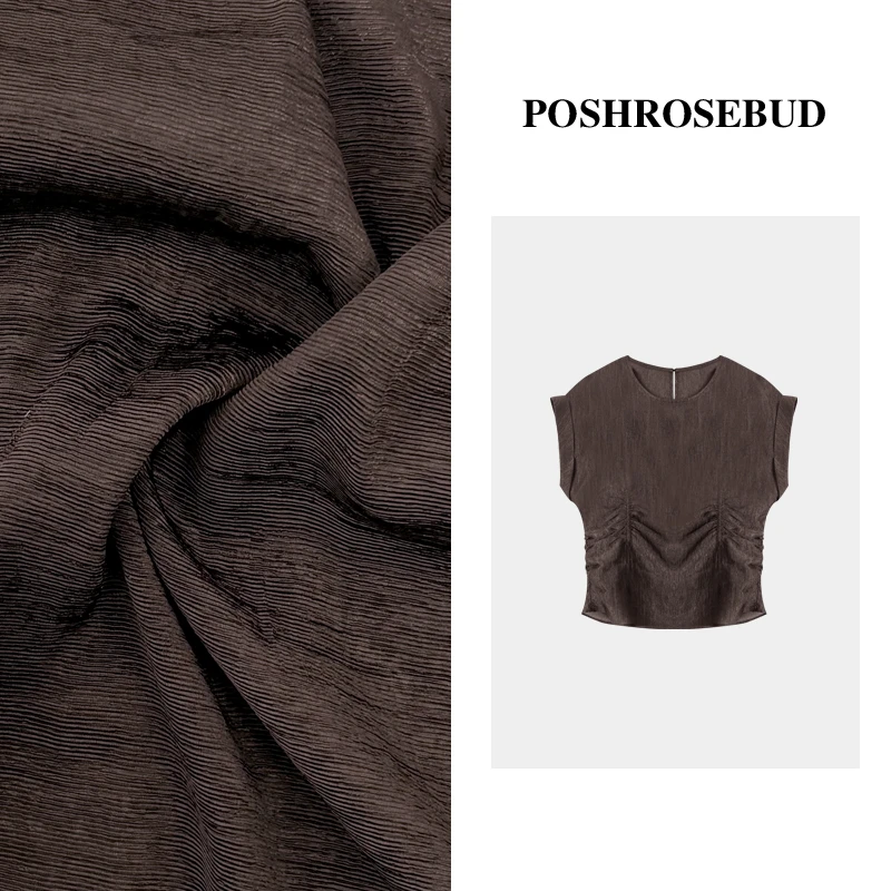 POSHROSEBUD【慕色】醋酸复古褶皱无袖收腰气质女装上衣衫-80726
