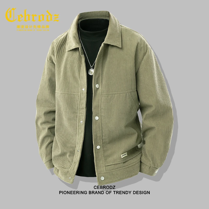 法国Cebrodz灯芯绒外套男士春秋季宽松上衣潮牌工装百搭休闲夹克
