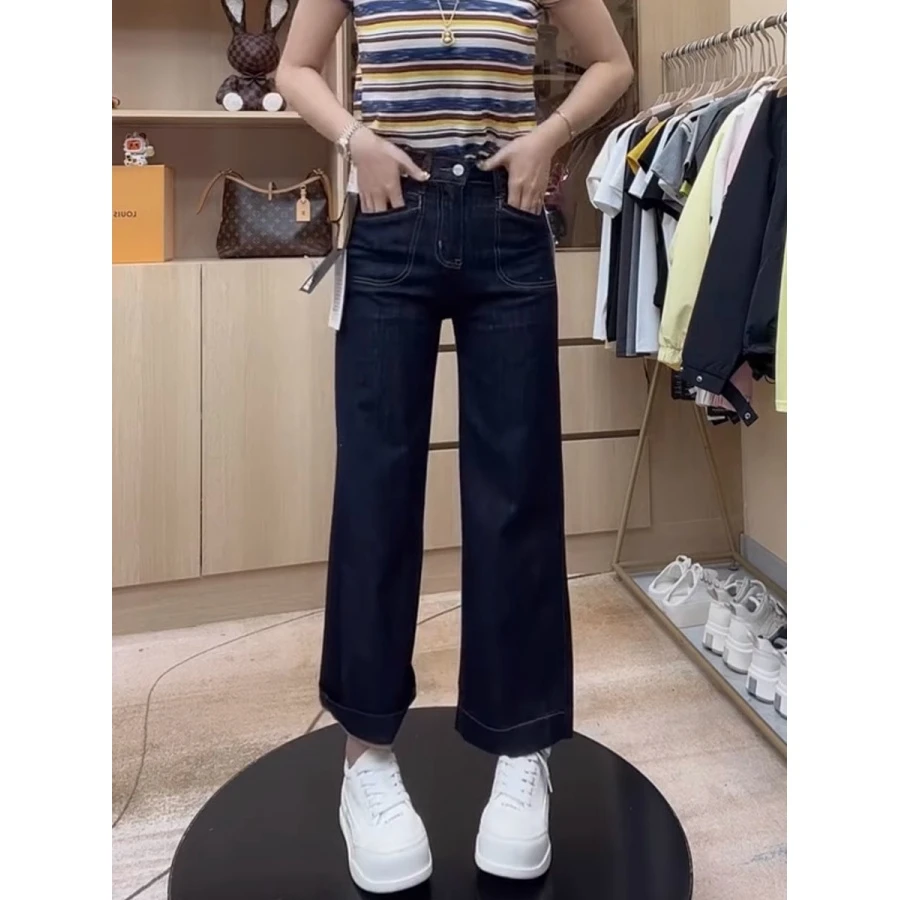 大码女装高腰显瘦直筒牛仔裤春夏季新款百搭复古九分宽松阔腿裤子