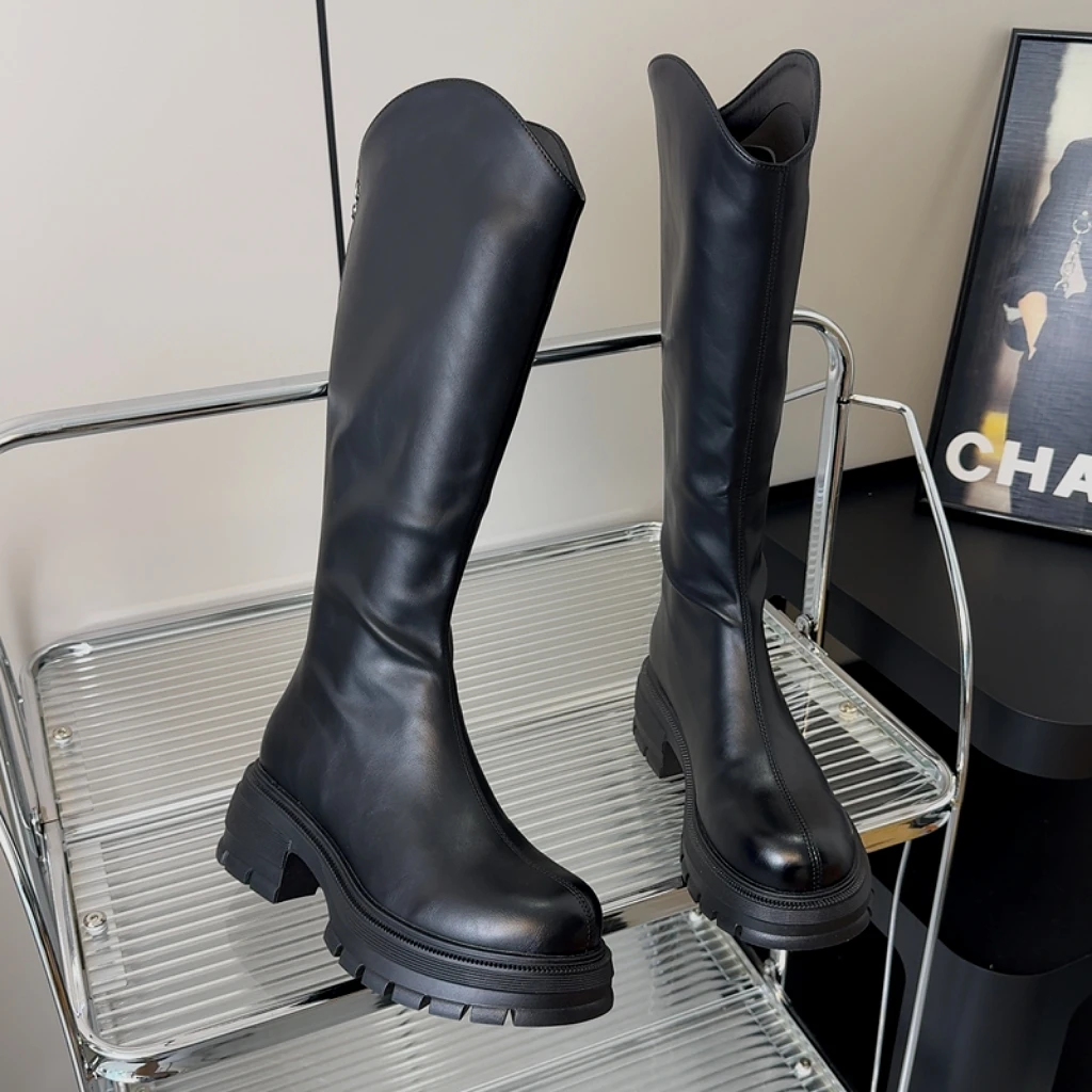 英伦风长筒靴女胖妹妹加大加宽大码女靴子厚底增高长靴英伦风长靴