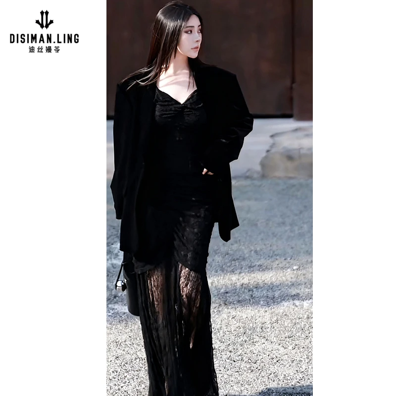 【迪丝嫚苓】黑色西服外套修身小众优雅时尚休闲百搭设计师原创风