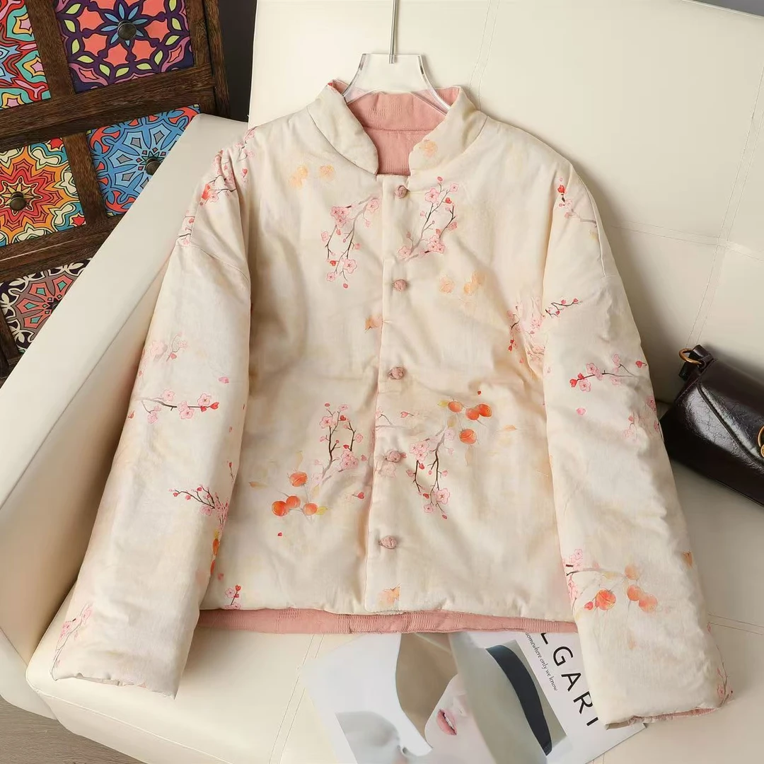 杭州高贵加棉加厚复古女款棉袄立领秋冬季外套2025新款原版正品