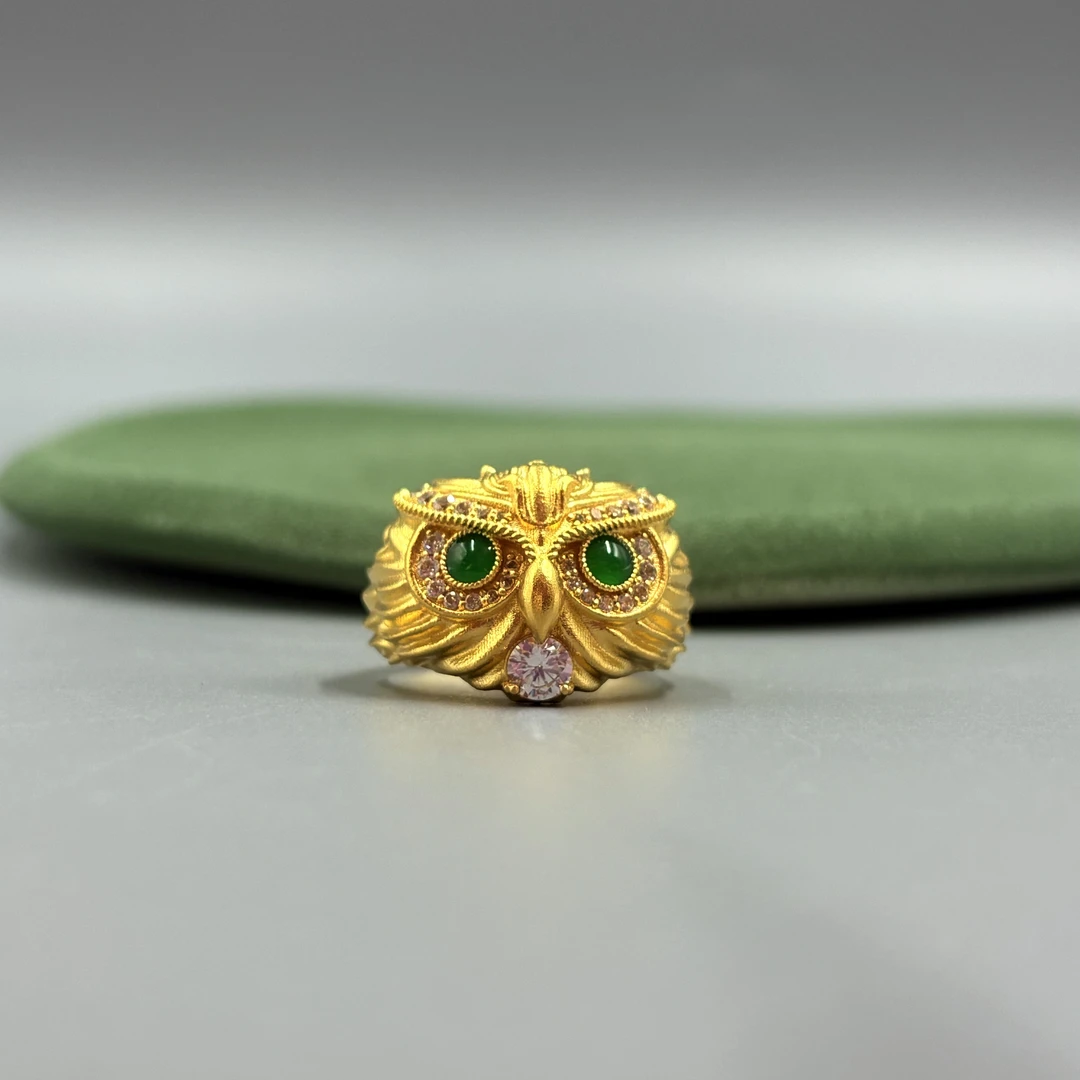 足银锆石戒指 猫头鹰戒指—有福之鸟