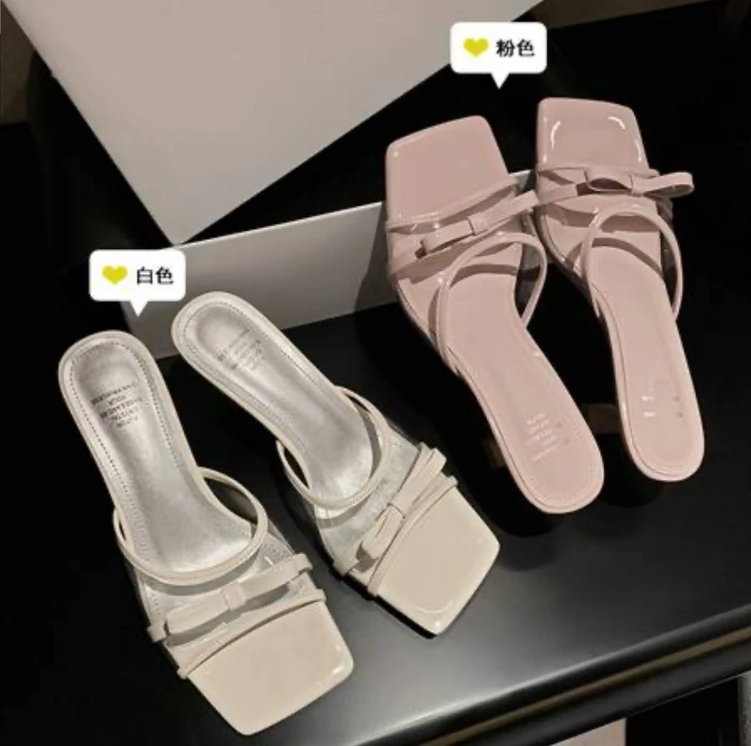 【Maggie】 5cm小众蝴蝶结～法式小凉拖穆勒新款高跟006336