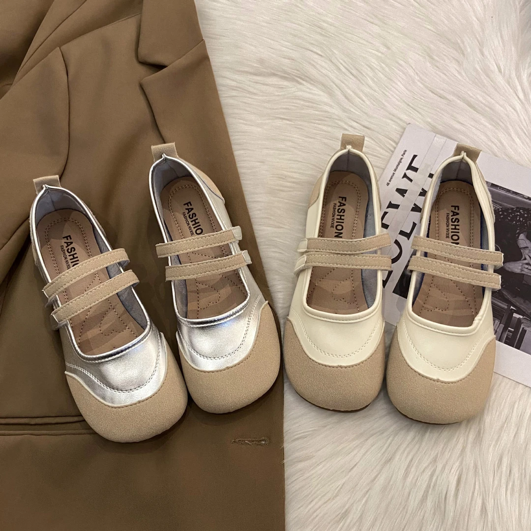 平底单鞋女2025春季新款小众浅口魔术贴一字外贸大码玛丽珍休闲鞋