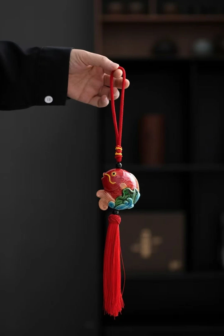 陶瓷中式交趾陶年年有余挂件