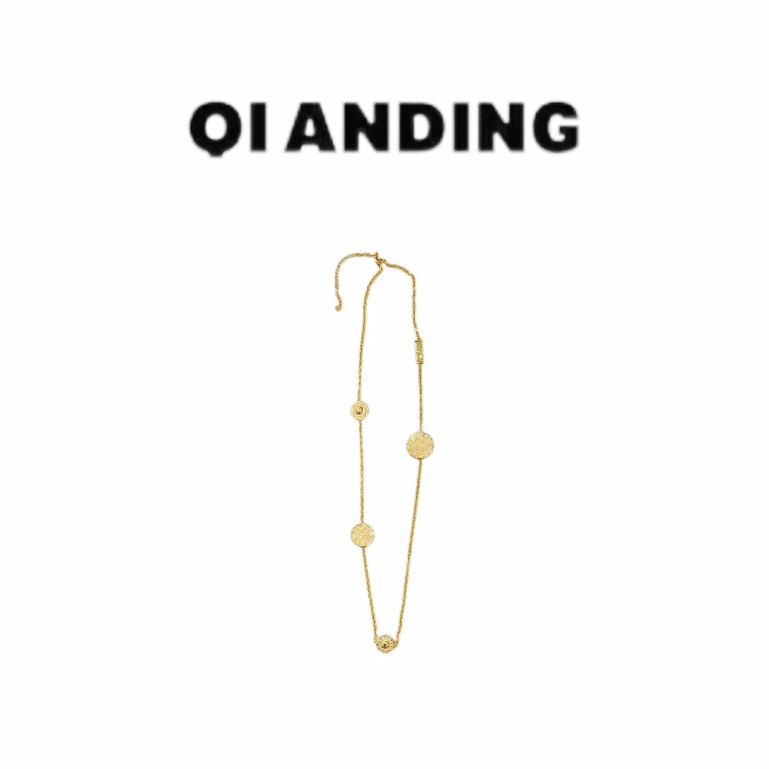 非金属合成锆石项链 小众复古高级感编织纹圆牌拼浮雕项链A25316