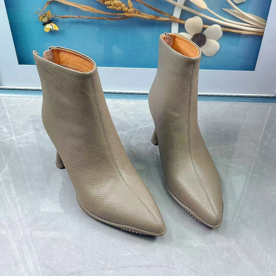 018灰色单里 新款高跟女靴时装靴冬季气质细跟百搭尖头女鞋跑步鞋