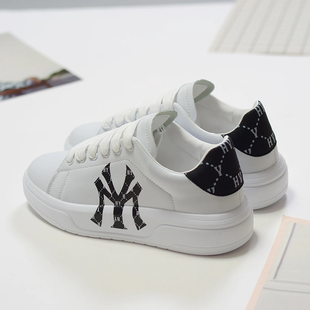 韩版洋基队字母印花厚底鞋男女情侣运动板鞋杨幂同款系带小白鞋潮