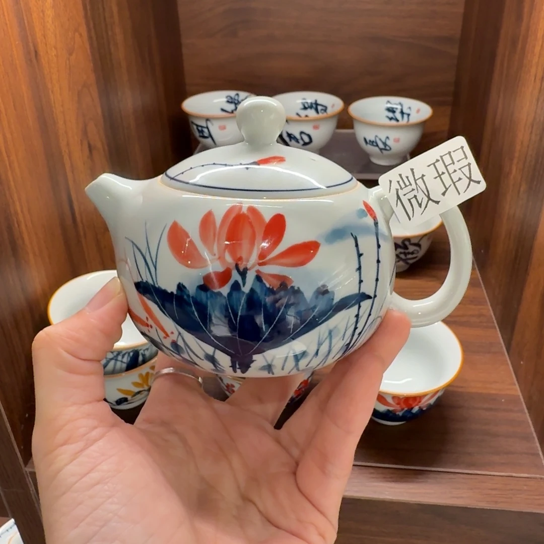 釉下手绘茶具微瑕