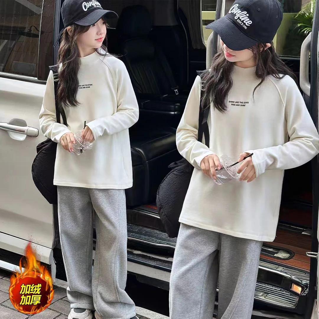 【丫丫童装】2025女中大童保暖加厚字母德绒长袖打底