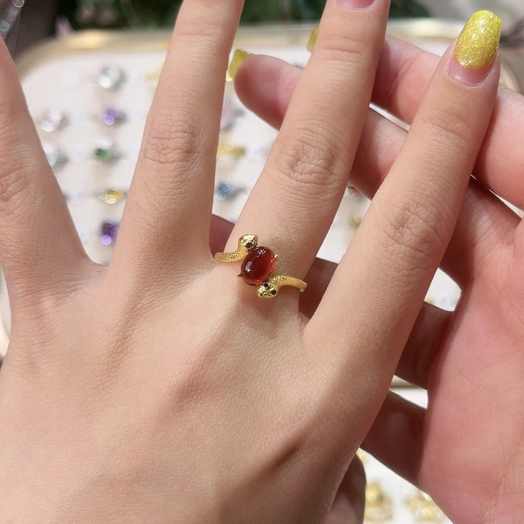 蛇纹石玉戒指银S925镶嵌