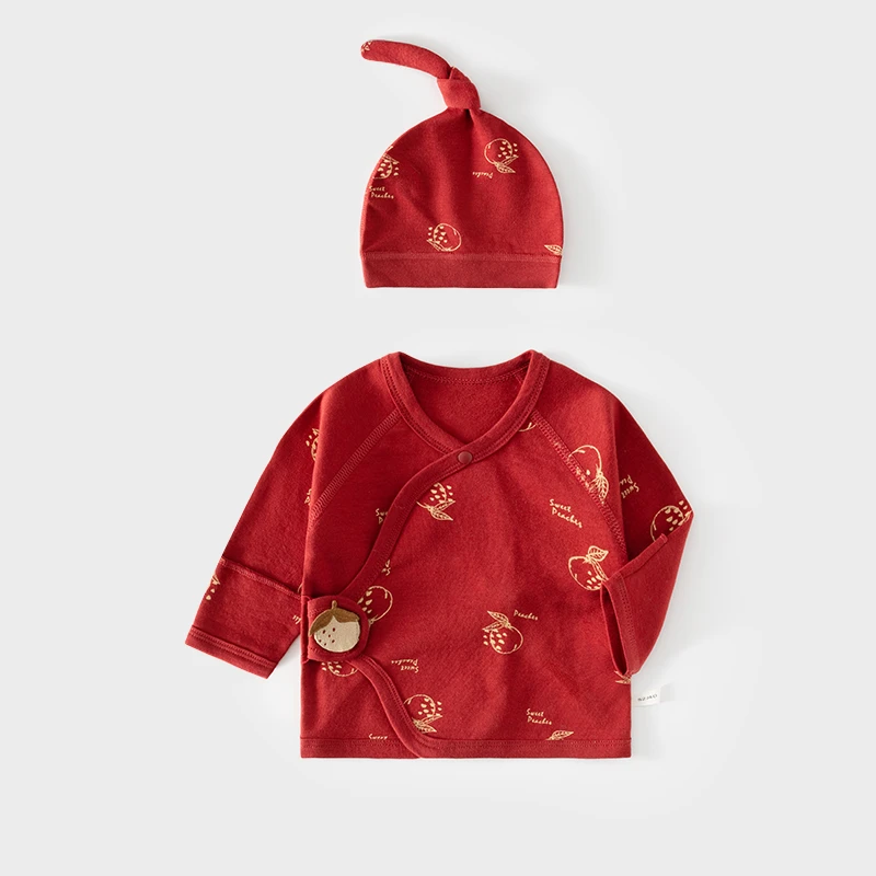 孕妇红色棉半背衣加帽子83210