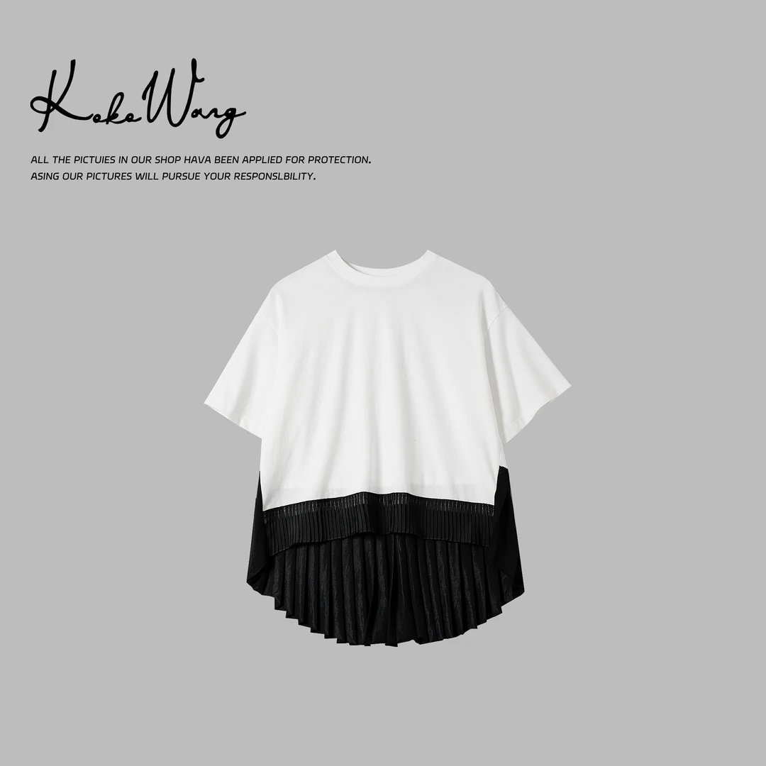 KOKOWANG夏季极简拼接显瘦视觉陷阱圆领短袖T恤N5705E21T41